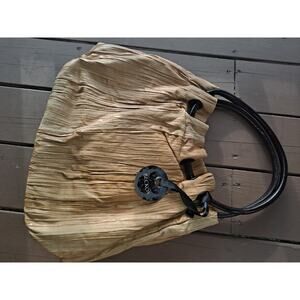 Beckon Tan Solid Genuine Leather Bucket Pouch Handbag Top Circle Handle